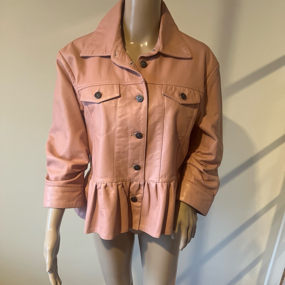 Cinq à Sept Pink Leather Peplum Jacket